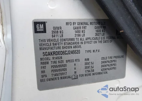 2012 Buick Enclave Premium z USA, uszkodzony, nr VIN 5GAKRDED6CJ246620